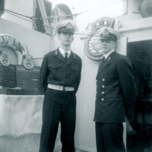 Brow Duty, Second Port Watch, Portsmouth, England, May 19, 1964 Bosun’s Mate - Ian Barker, Second Officer of the Watch - Dave Hall.