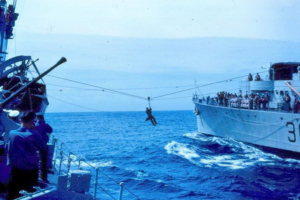 Jackstay transfer at sea, July/August, 1962. Photo by William Thomas, U-794.